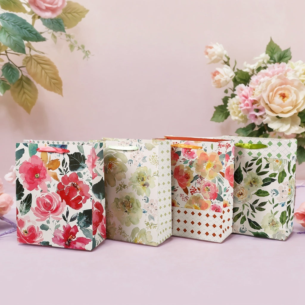 12-pack Wholesale Printed Flower Tote Gift Bags Paper Packaging For Parties And Candies