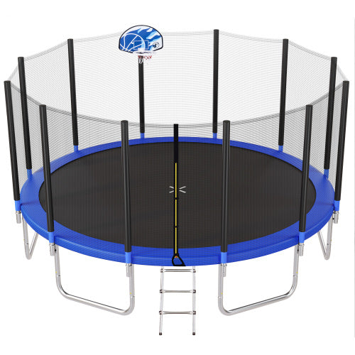 16FT Trampoline For Kids With Safety Enclosure Net, Basketball Hoop And Ladder, Easy Assembly Round Outdoor Recreational Trampoline