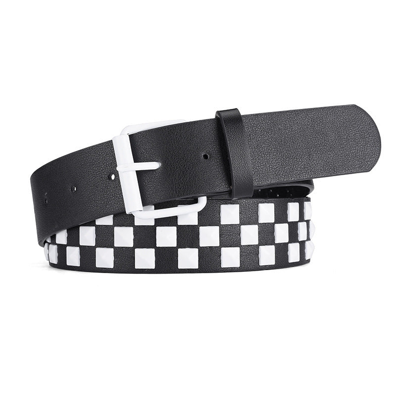 Women's European And American Square Bead Pyramid Punk Wide Belt