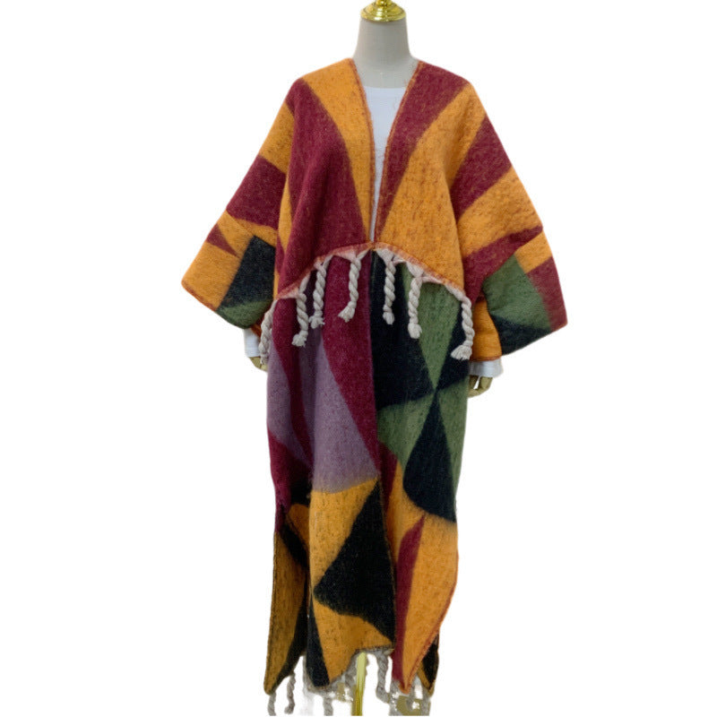 RETRO Geometric Double-sided Color Matching Robe For Women
