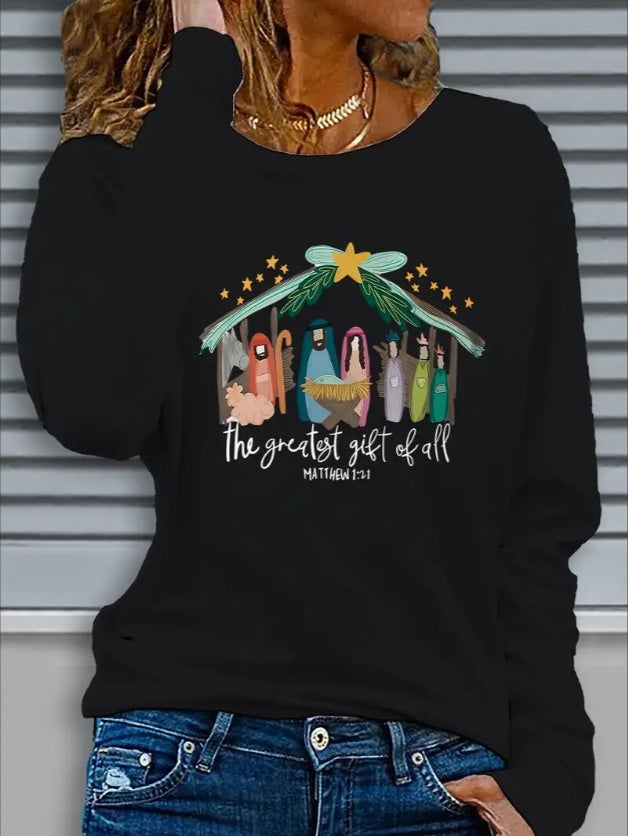 Women's Printed Hoodless Long Sleeve Sweatshirt