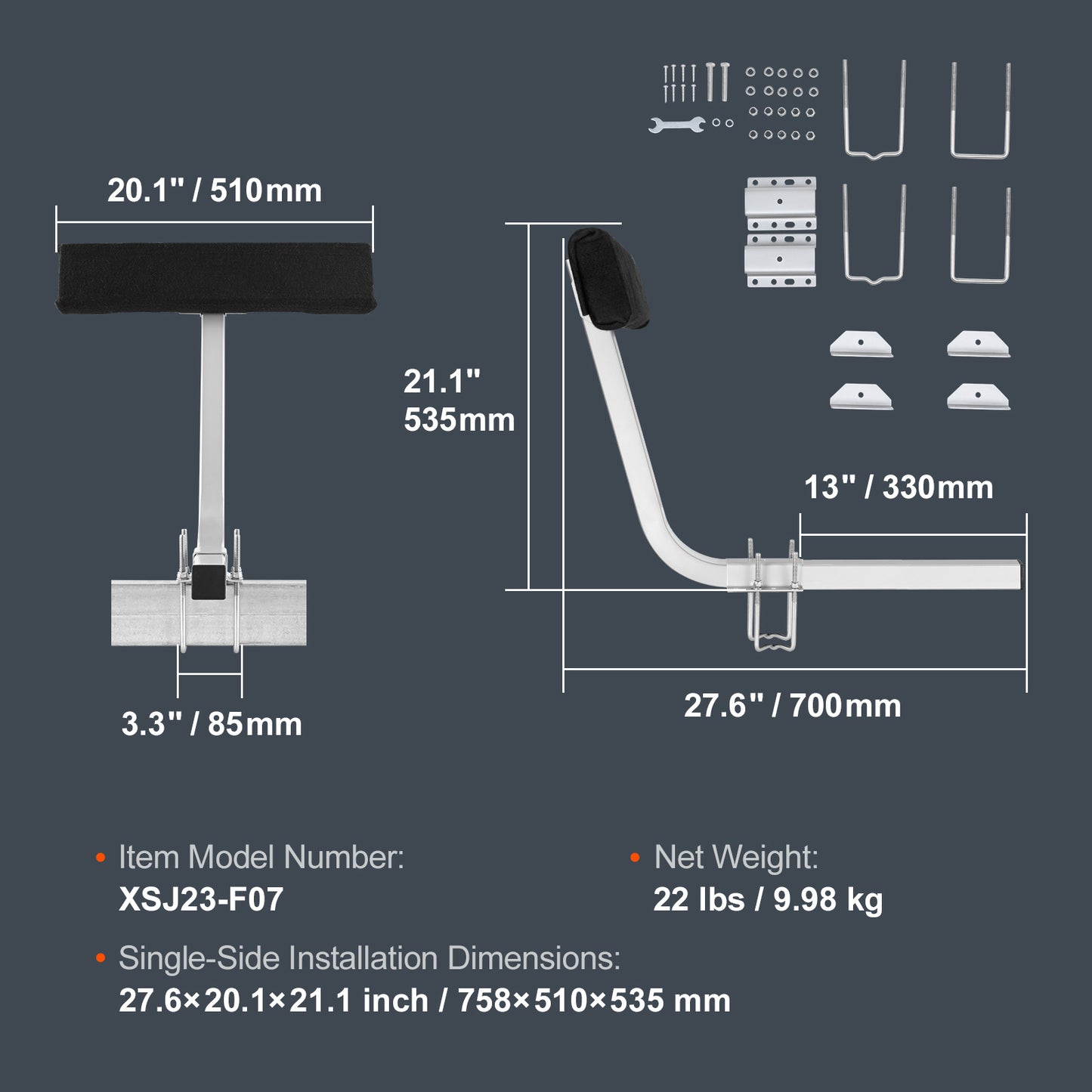 VEVOR Marine Trailer Assistant, Flexibly Adjustable Bunk Guide-Ons, Pair Of Durable Steel Support Poles, Robust Roller Guide, Suitable For Ski Boats, Fishing Boats, Or Sailboats 20
