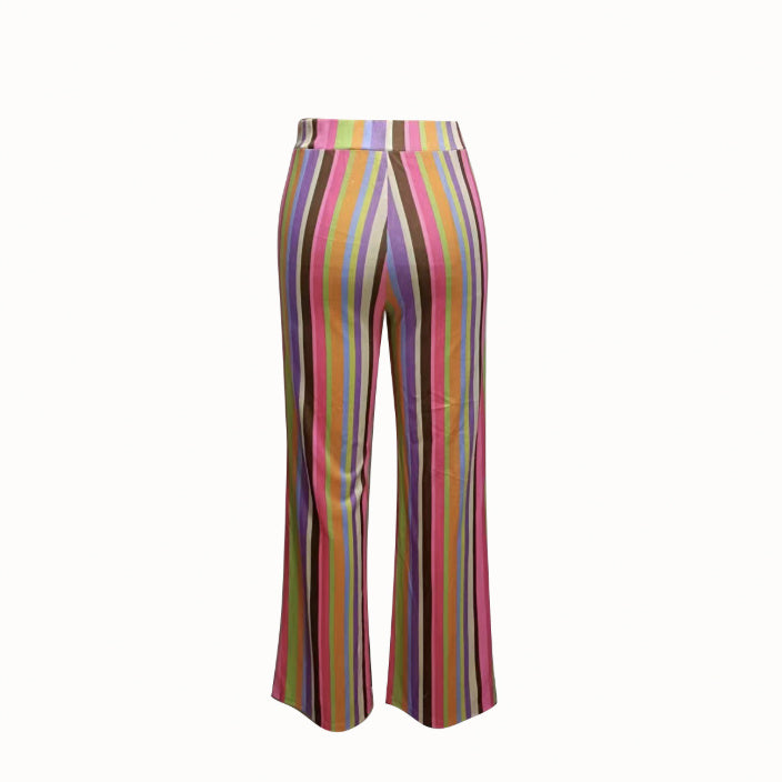 Ladies' Fashionable Casual Printed Rainbow Stripe Straight Leg Wide Leg Pants