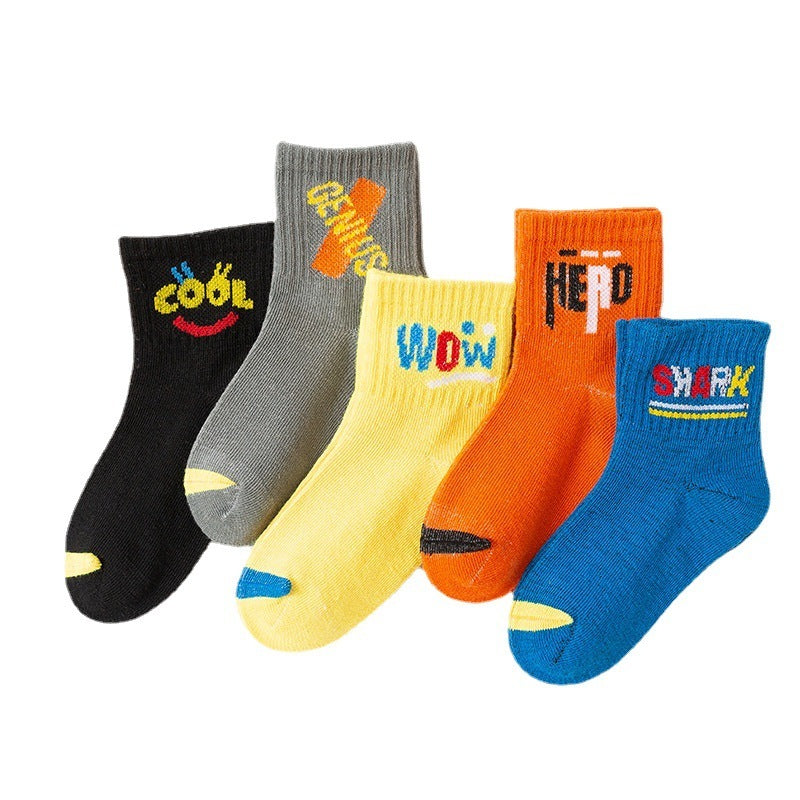 Children's Alphabet Cartoon Middle Tube Cotton Socks