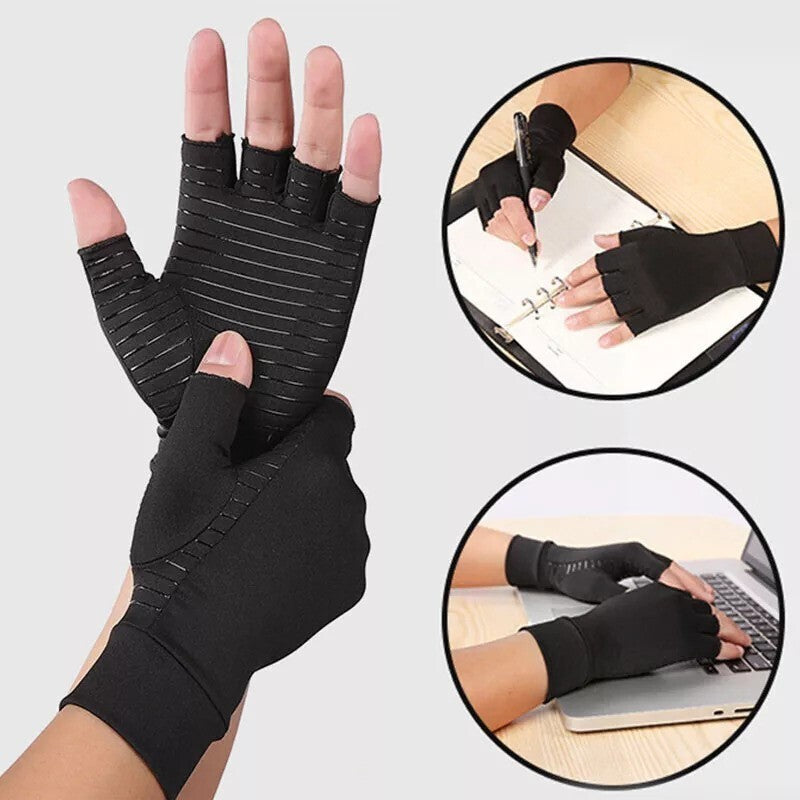 Anti Arthritis Fingerless Copper Compression Gloves Hand Support Pain Relief UK