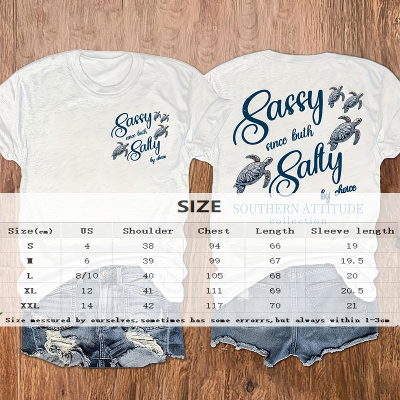 Women's Round Neck Turtle & Slogan Graphic Tee - Playful Summer Essential