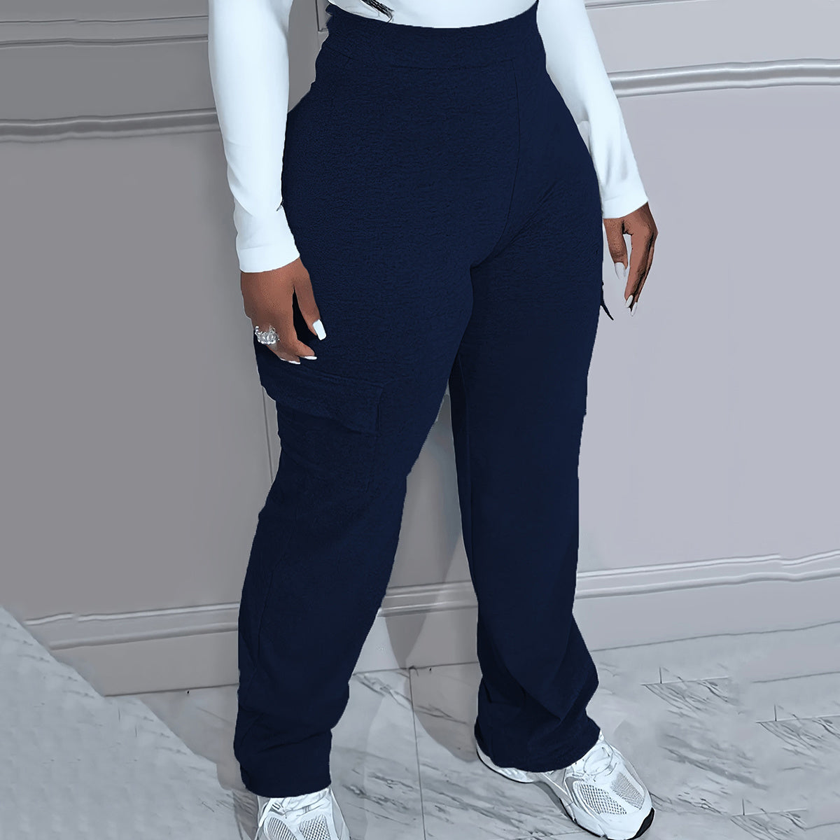 Large Size Autumn And Winter Solid Color Simple Workwear Knitted Women's Trousers