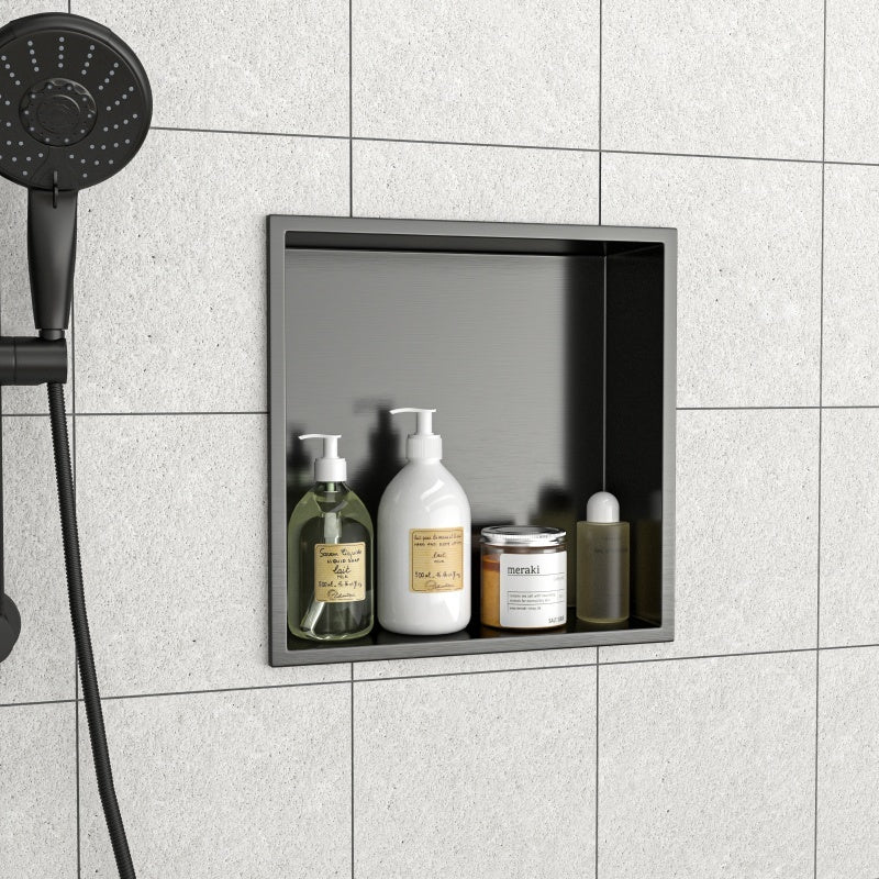 12 X 12 In  Stainless Steel Shower Niche - Gunmetal Black, Waterproof, Easy Installation, Corrosion-Resistant