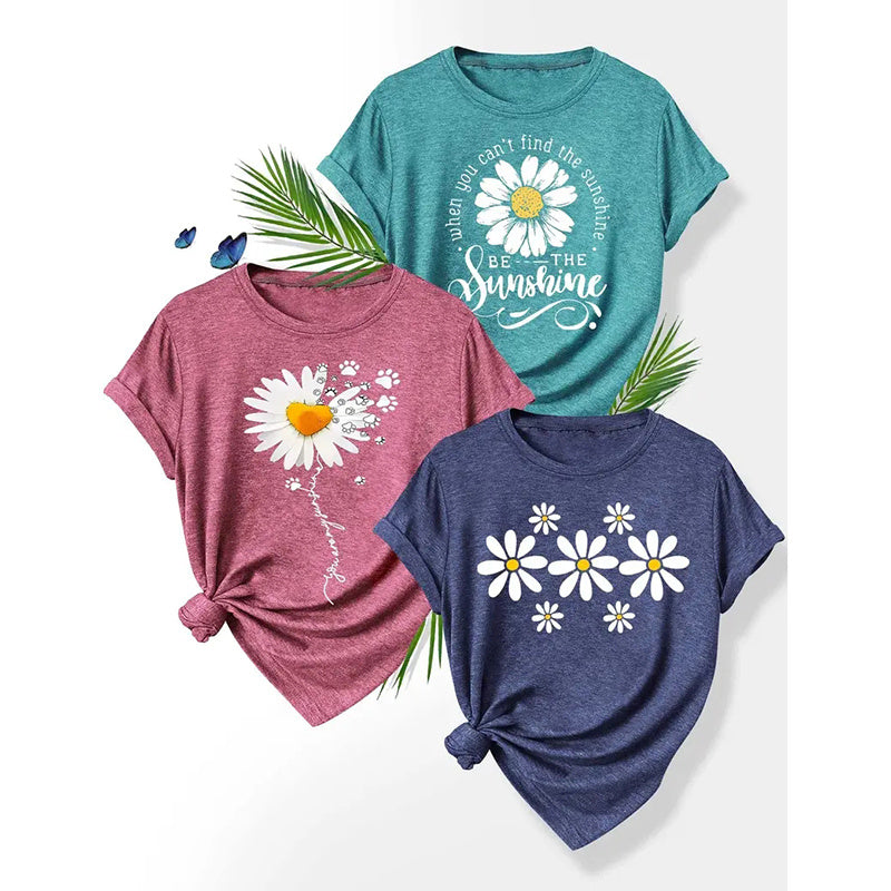 3PCS Women's Love Heart Leopard Graphic Print Tee Short Sleeve Crew Neck T Shirt Casual Summer Tops