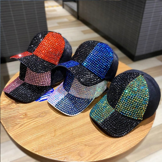Korean Style Dual-color Patchwork Diamond Cap Shiny