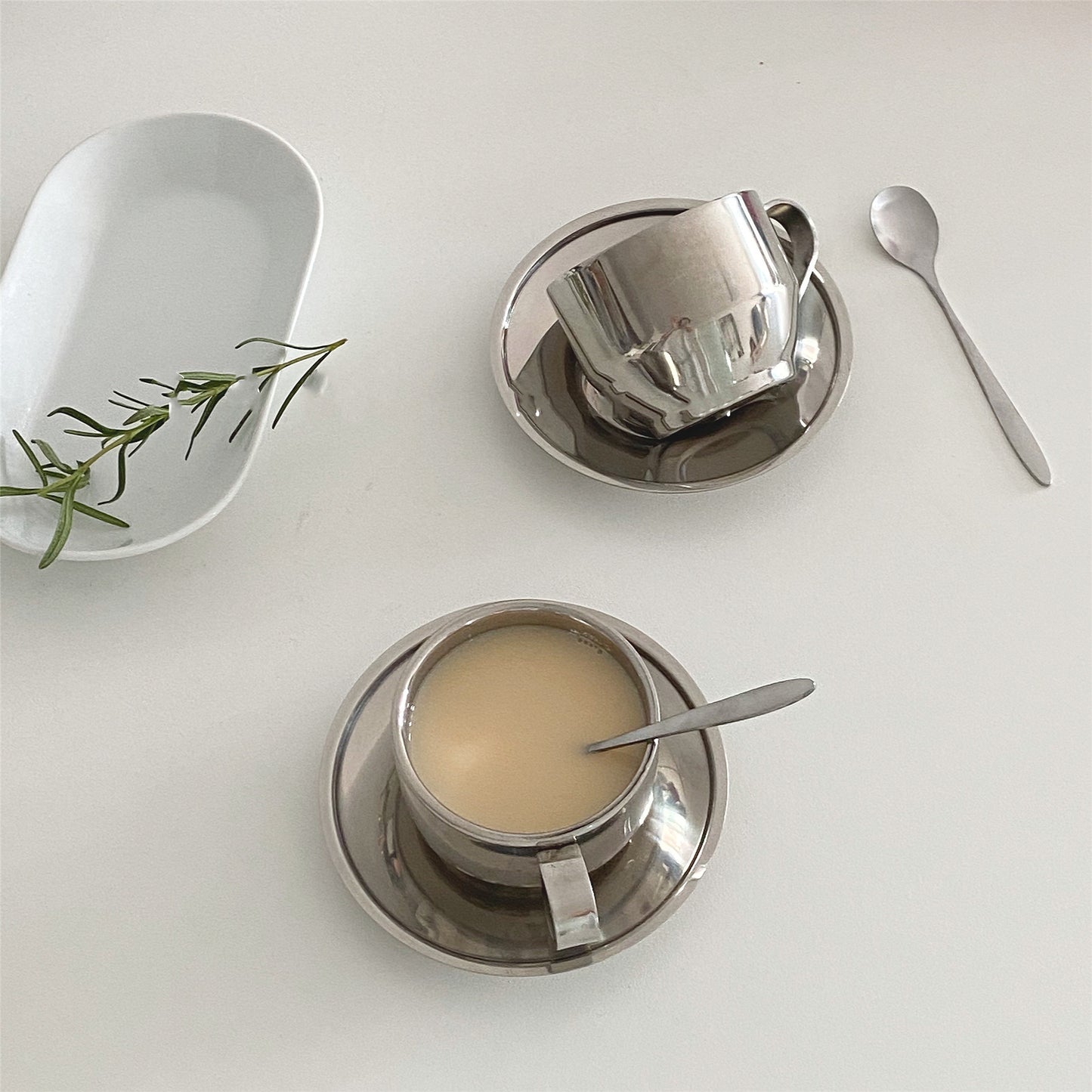 Ins Stainless Steel Coffee Cup And Saucer Metal Tableware