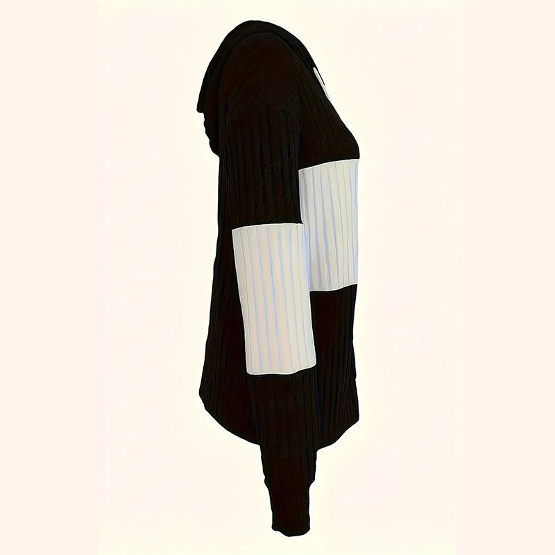 Women's Long Sleeve Color Block Zip-Up Hooded Hoodie Jacket Drawstring Ribbed For Spring & Fall Casual