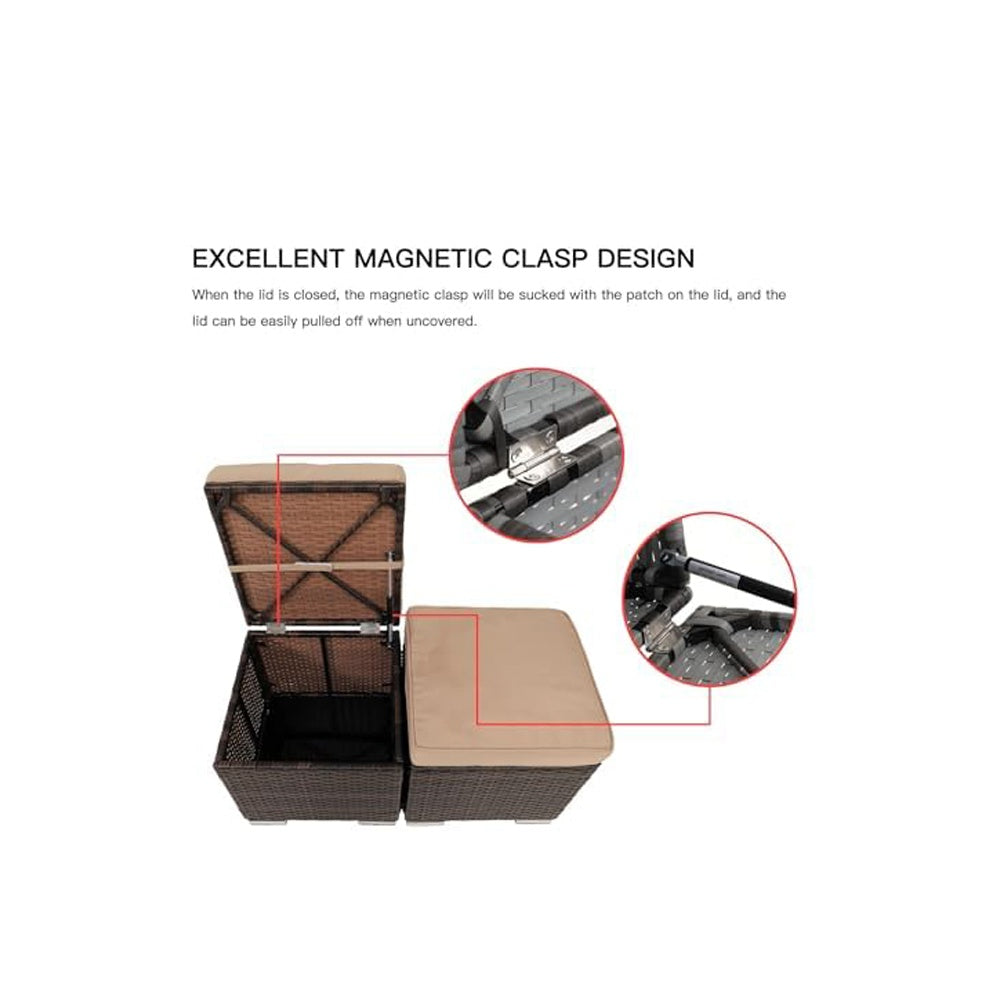 2 Wicker Ottomans, Multipurpose Outdoor Furniture For Patio, Backyard, Additional Seating, Footrest, Side Table With Storage, Removable Cushions