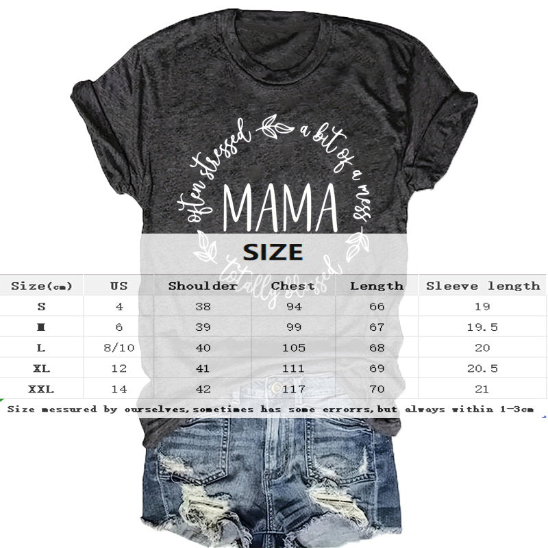 Women's 'MAMA' Print Cotton T-Shirt - Comfort Round Neck Short Sleeve Casual Summer Top