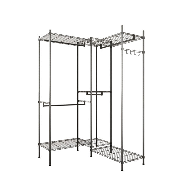 4 Rows Of Clothes Bars Plus 7 Layers Of Shelves With One Row Of 4 Hooks Clothes Hooks Variant Open Wardrobe 180x35x195cm Black