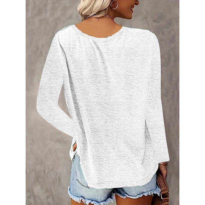 Womens Long Sleeve Shirts Fall Tops Basic Tshirts Loose Fit V Neck 3 Packs