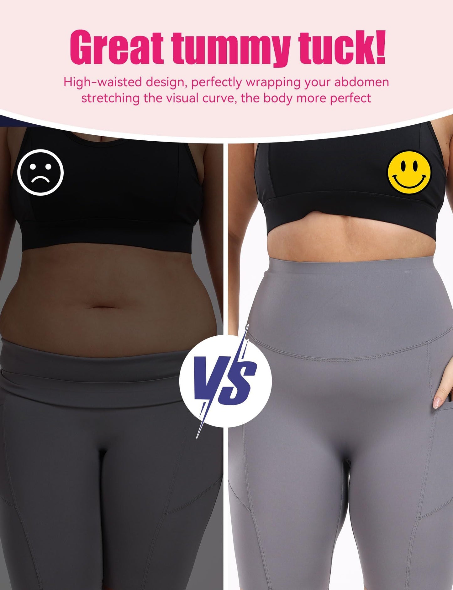 Yoga Pants - Cropped High-waisted Diagonal Pockets To Tuck In Solid Color
