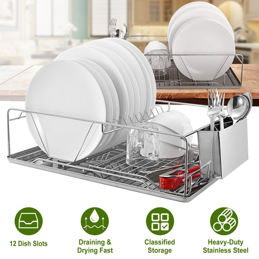 Dish Drying Rack Stainless Steel Dish Rack Drainboard Cutlery Holder Kitchen Dish Organizer