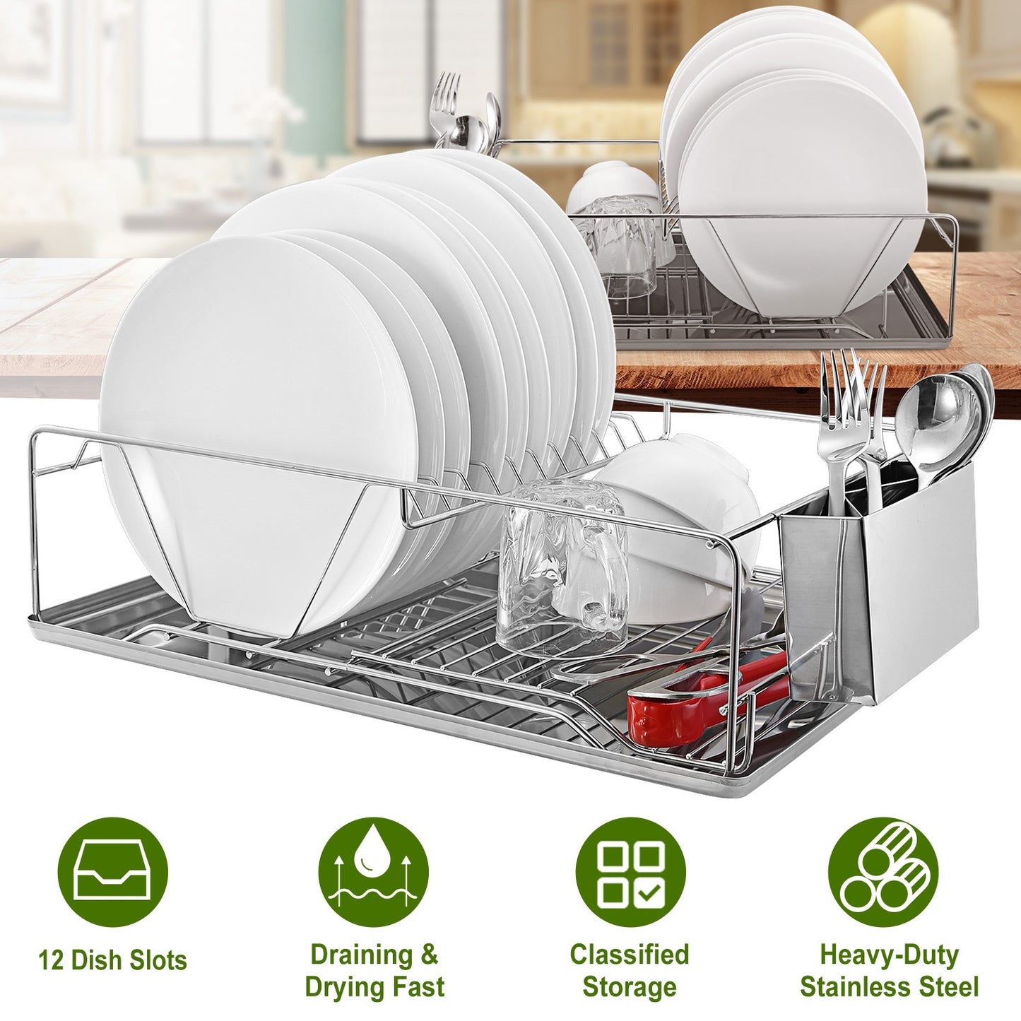 Dish Drying Rack Stainless Steel Dish Rack Drainboard Cutlery Holder Kitchen Dish Organizer