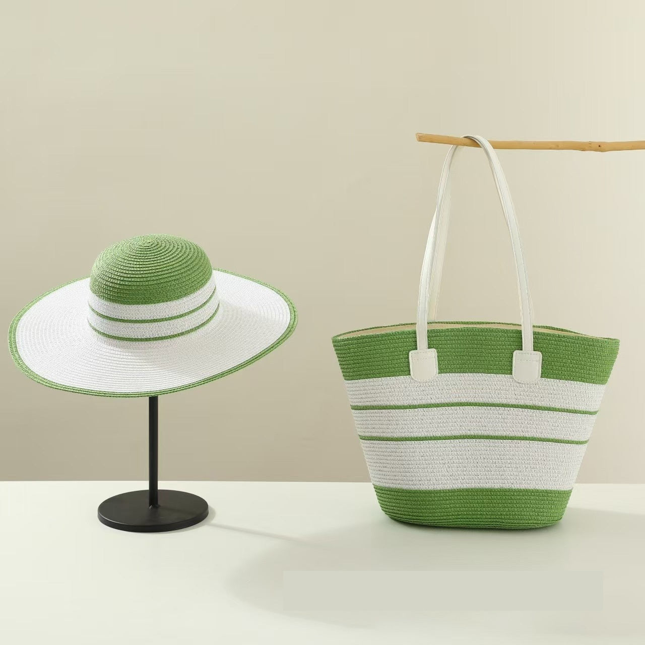 Straw Hat Bag Two-piece Set Sunshade Seaside Vacation