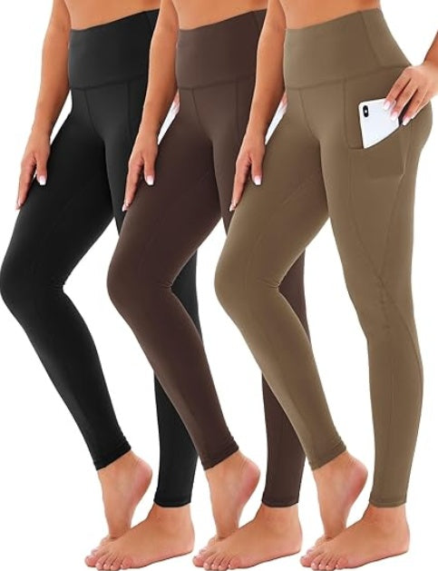 Yoga Pants - 3 Pieces Of Cropped High-waisted Oblique Pockets Polyester Double Grinding Black, Polyester Double Grinding Hemp Skin, Polyester Double Grinding Light Gray