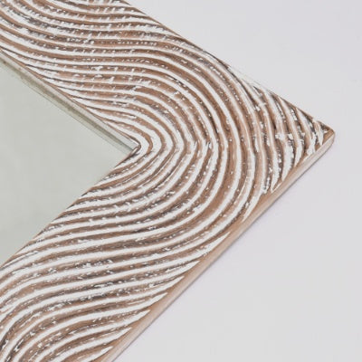 Rustic White Solid Wood Handcarved Wave Design Rectangle Mirror Accent-36 X 72
