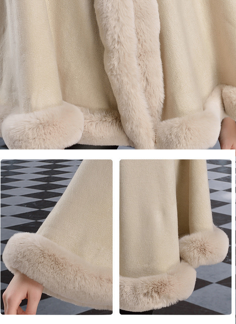 European And American Hooded Cloak Rex Rabbit Fur Fashion Shawl