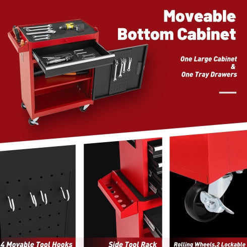 Tool Chest, 5-Drawer Rolling Tool Storage Cabinet With Detachable Top Tool Box, Liner, Universal Lockable Wheels, Adjustable Shelf, Locking Mechanism, Metal Tool Cart For Garage Workshop