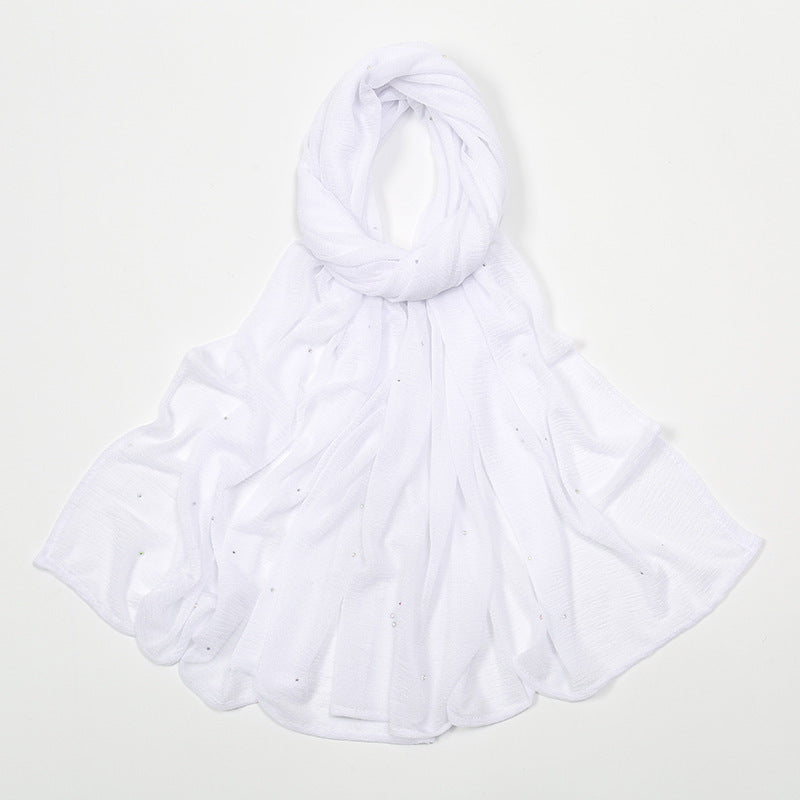 Hemp Wrinkle Starry Hot Rhinestone Headscarf Female Pleated