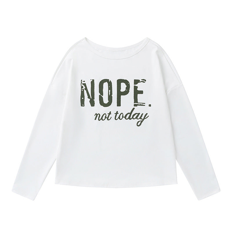 Women's Off-Shoulder Long Sleeve Top & Pants Set - 'NOPE Not Today' Print Casual Lounge Outfit For Spring&Fall