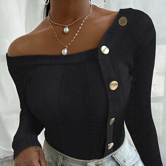 Ladies' Off Shoulder Long Sleeved Fashionable New Style, Versatile Top For Keeping Warm And Showing Off Figure, Long Sleeved T-shirt