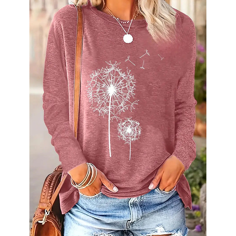 Women's Floral Print Crewneck Casual Long Sleeve T Shirt Pullover Graphic Tee