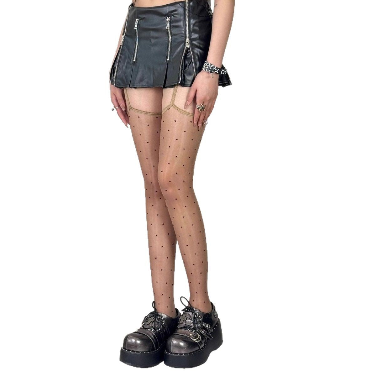 Aurora Polka Lace Shiny Suspenders Small Polka Dot Stockings