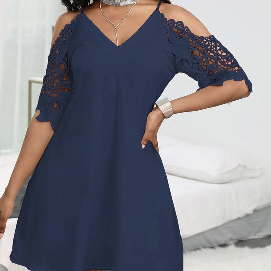 Women's New Springsummer Autumn V-neck Suspender Hollow Sleeve Dress