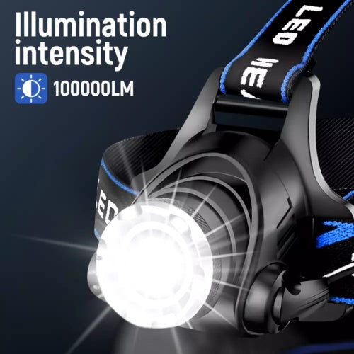 T6 Headlamp Rechargeable 350000LM LED Zoom Headlight Head Torch USB Line UK