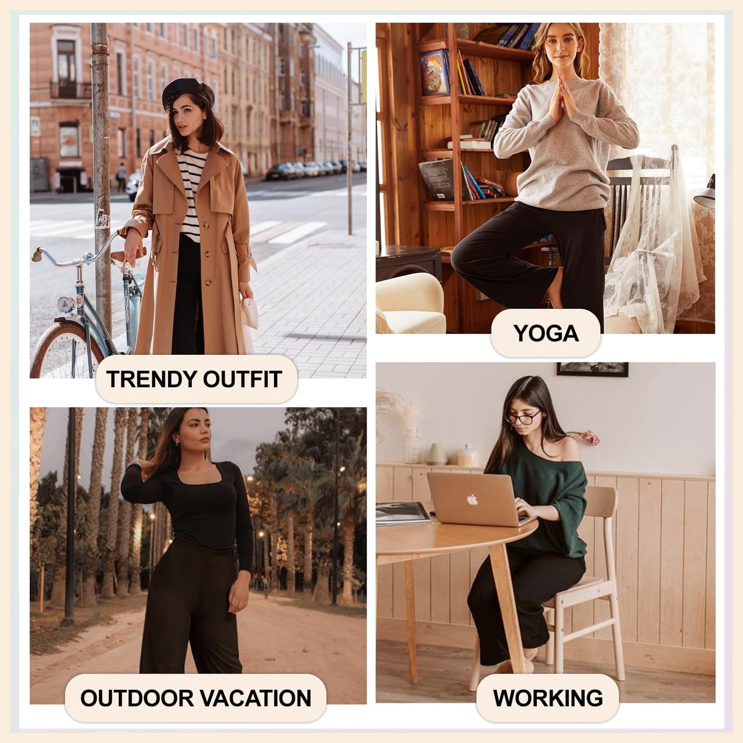 Wide-leg Pants - Cropped Solid Black