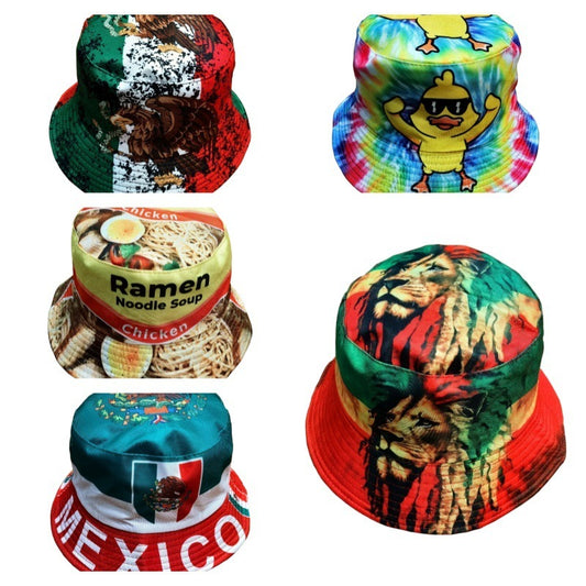 Ins Graffiti Element Printing Bucket Hat Men's And Women's Outdoor Sunshade Double-sided