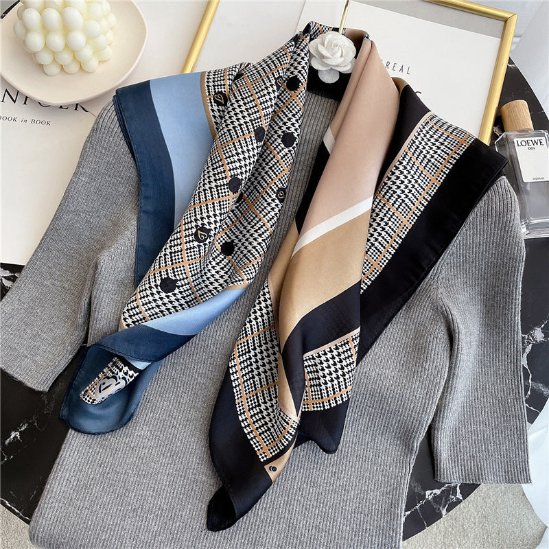 Women's Striped Silk Scarf Color Matching Versatile Printing Silk