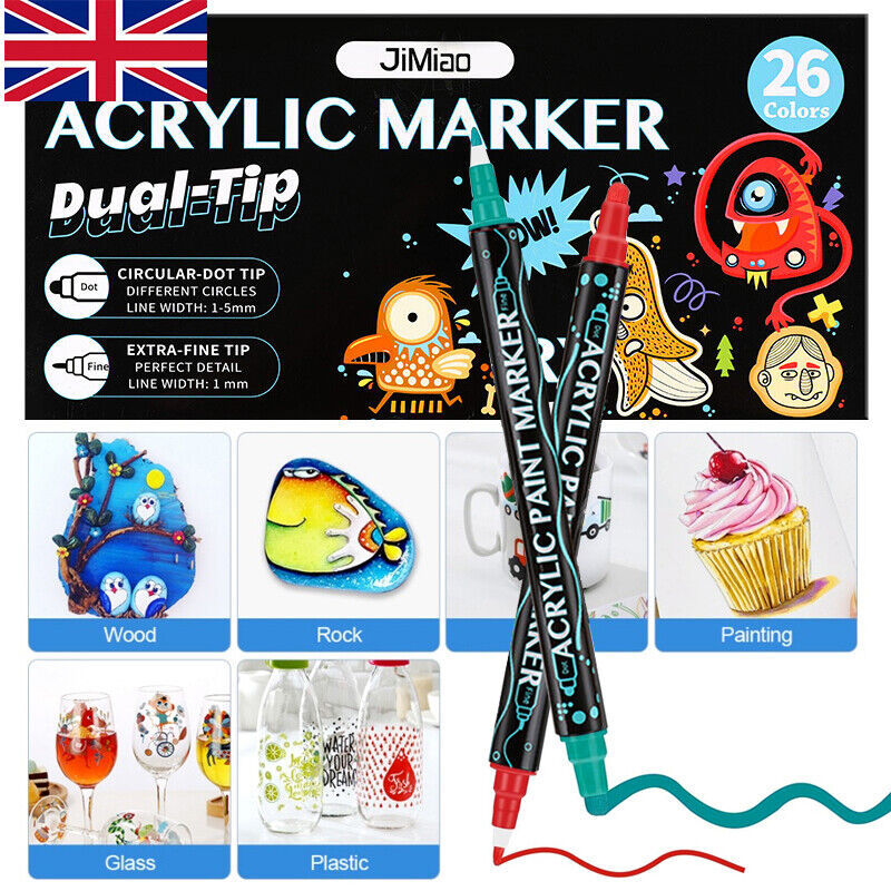 26 Colors Dual Tip Paint Pens Acrylic Paint Markers Set DIY Crafts Making Art