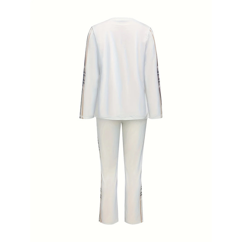 Women's Printed Casual Lounge Set - Long Sleeve Top & Pants With Side Pattern, Comfortable For Spring&Fall