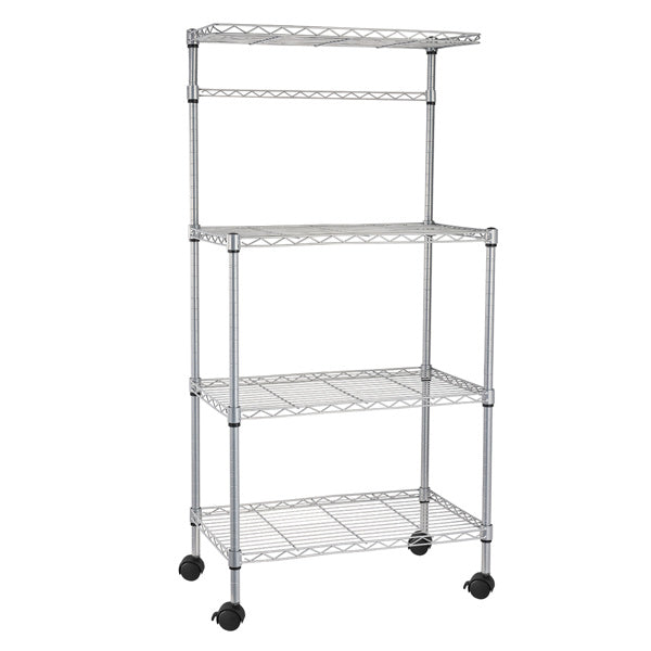 4-layer Powder Coated Wheeled Microwave Oven Rack, Stainless Steel