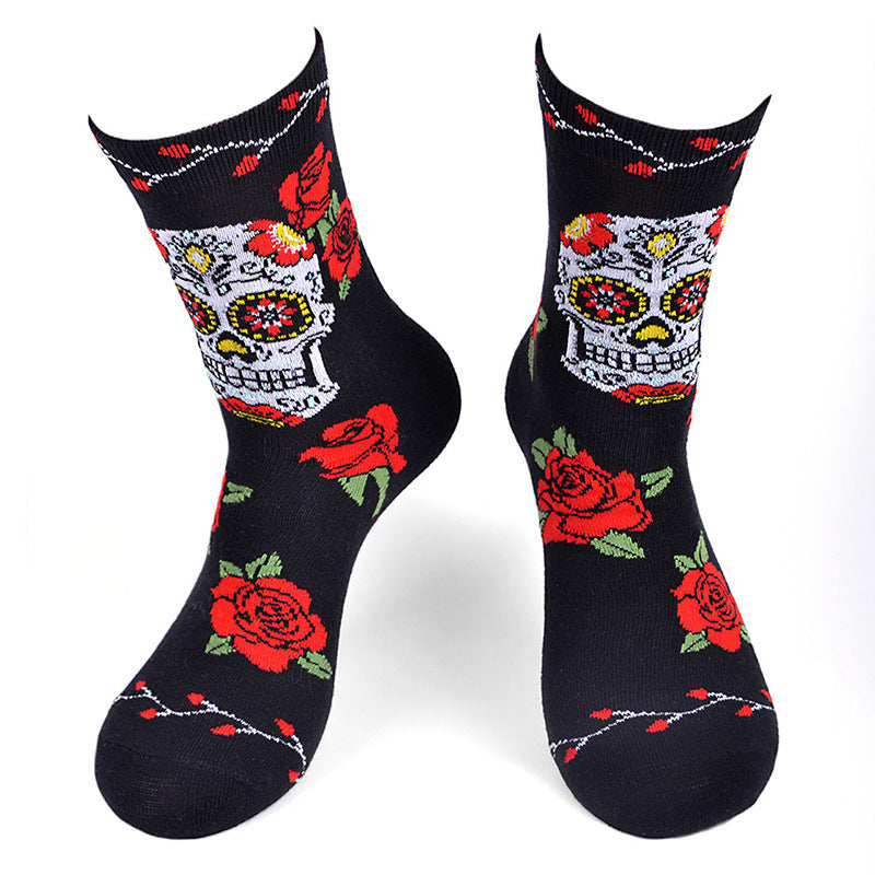 Skull Rose Jacquard Tide Mid-high Socks
