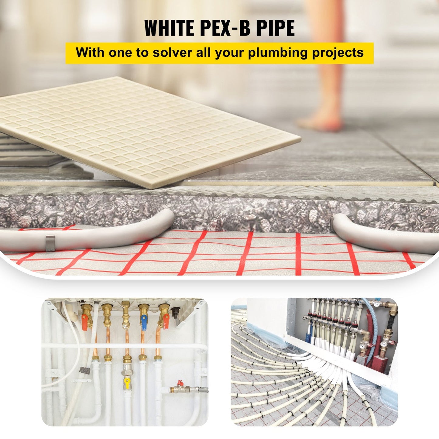 VEVOR PEX Pipe, 1 Inch X 500 FT PEX Tubing, Non Oxygen Barrier White PEX-B Pipe, Flexible PEX Water Line For RV Sewer Hose, Plumbing, Radiant Heating