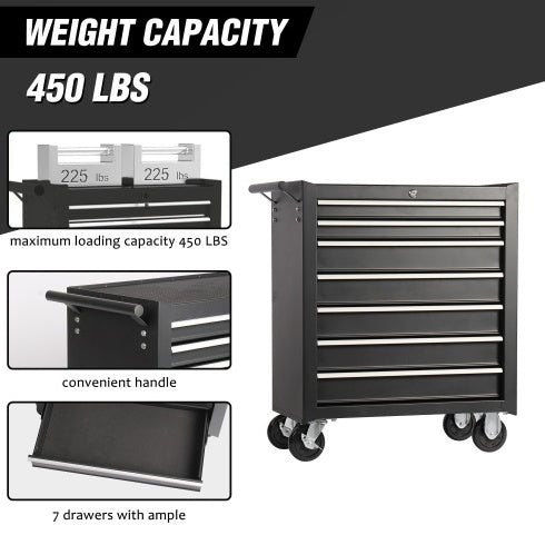 Rolling Tool Chest With 7-Drawer Tool Box With Wheels Multifunctional Tool Cart Mechanic Tool Storage Cabinet For Garage, Warehouse, Workshop, Repair Shop