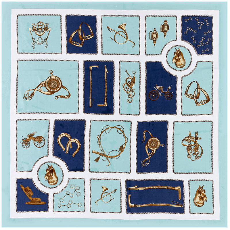 Ladies Carriage Print 130cm Twill Silk Shawl Scarf