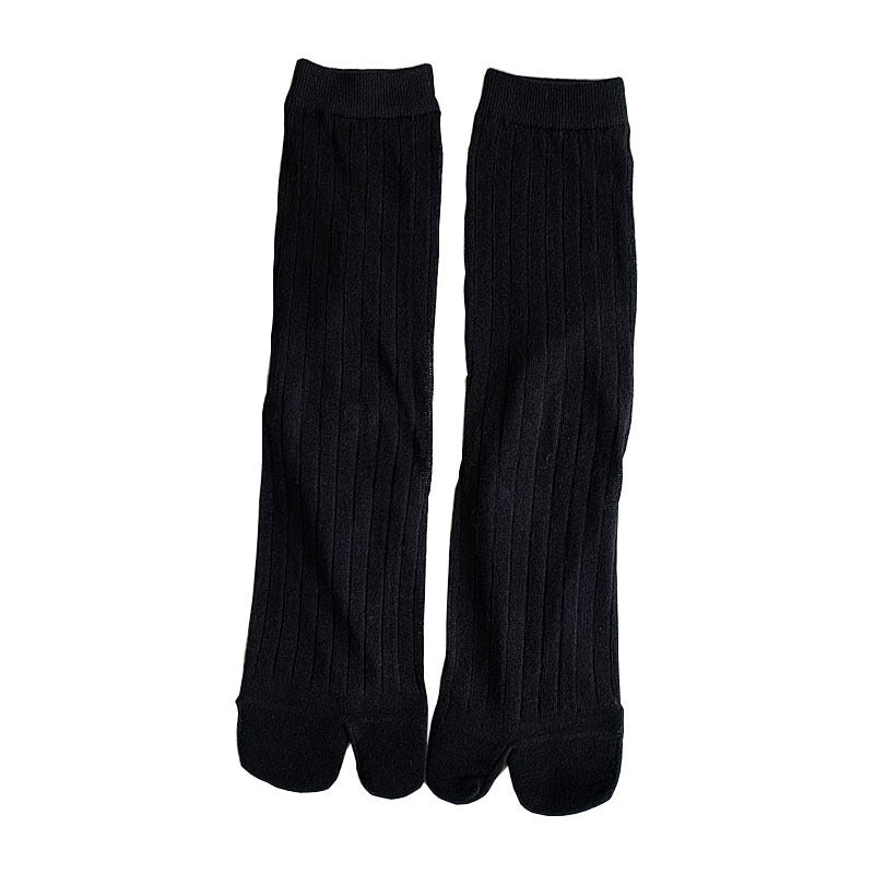 Vertical Stripes Large Trotter Toe Socks Thin Solid Color