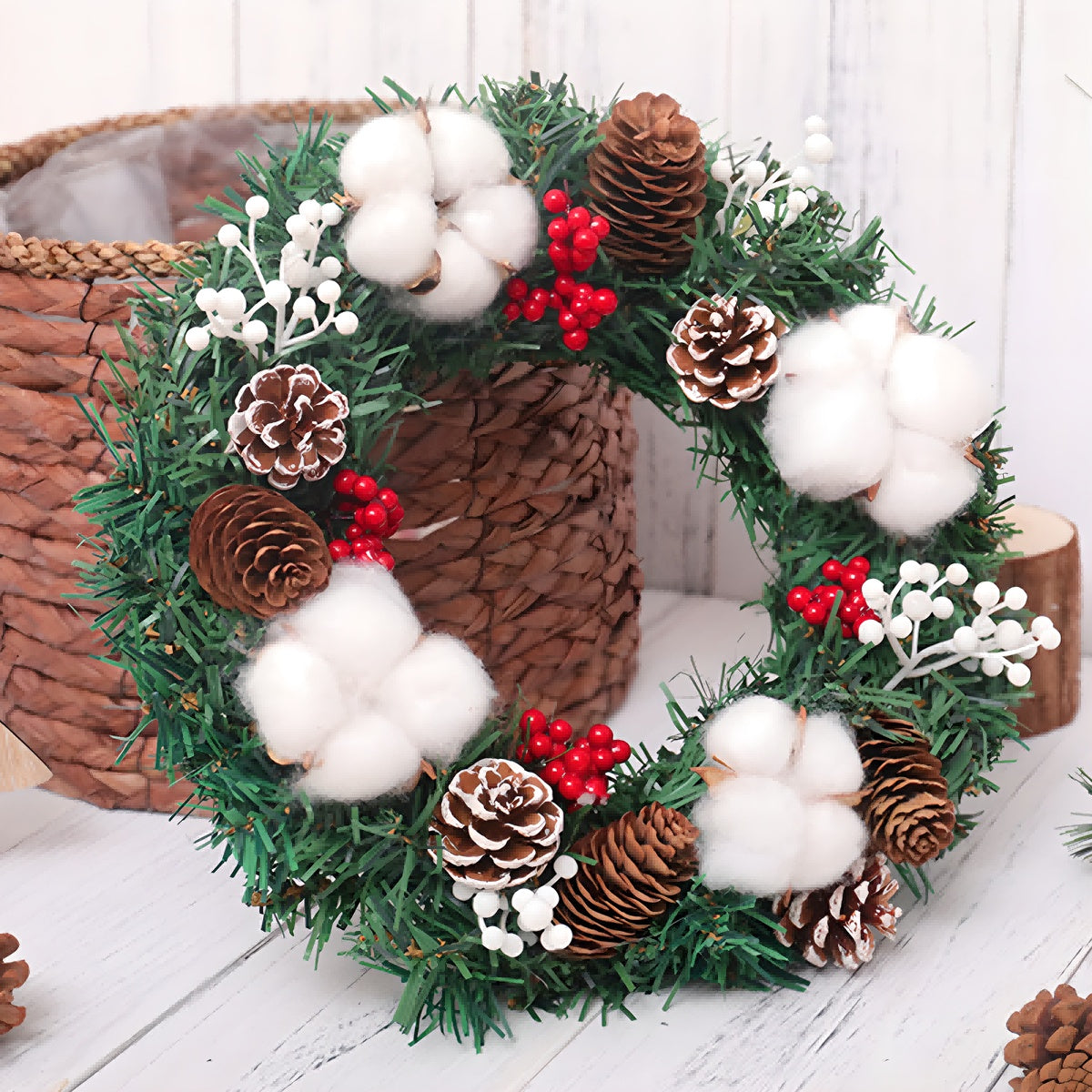 1 Piece Of 11.8-inch Pine Cone Wreath, With Different Types Of Accessories, Suitable For Decorating Pet Rooms And Doors