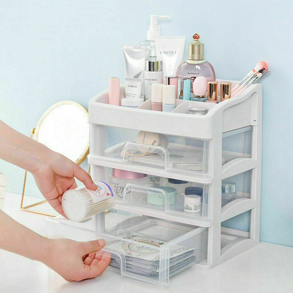 4 Tiers Makeup Storage Clear Box Desktop Cosmetic Stationery Drawers Organizer