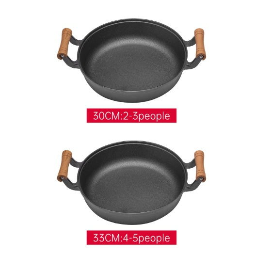 WANGYUANJI 11.8Pancake Griddle With Wooden Handle, Cast Iron Skillet, Uncoated Pan For Home, Thickened Non-Stick Skillet, Multi-Purpose Skillet With Wire Balls