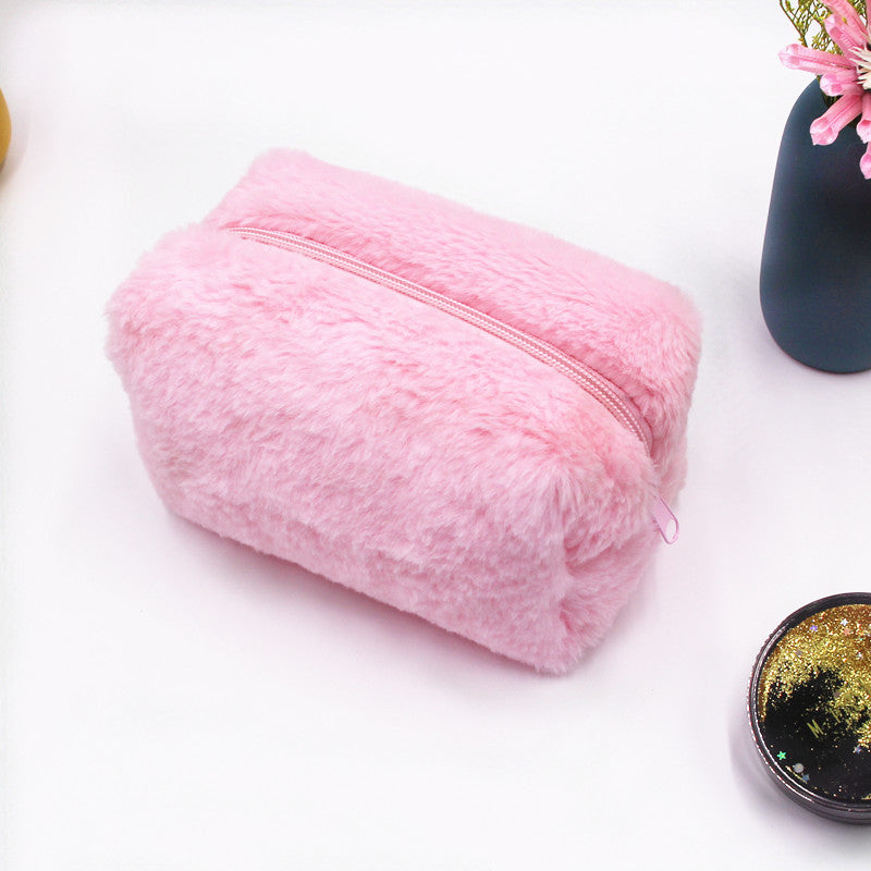 4pcs Cute Fluffy Cosmetic Bag Female Large Capacity Senior Sense Portable Autumn And Winter Plush Storage Bag